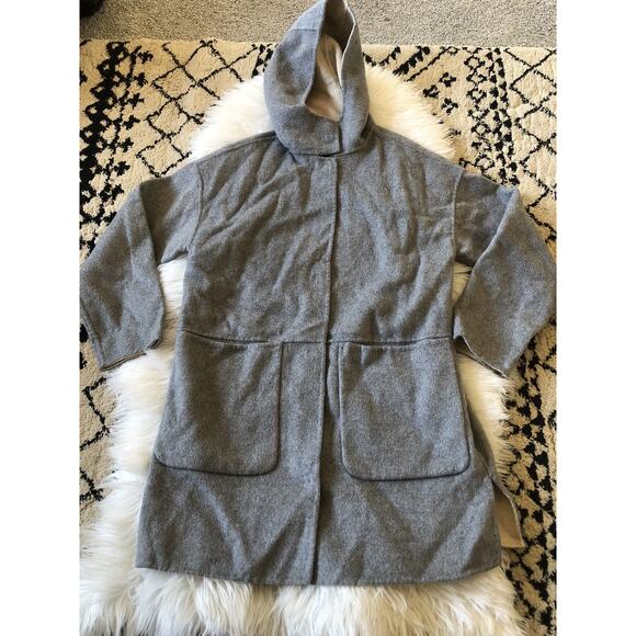 Zara Kids Girls (youth) Beige Grey Wool Blend Coat Size 13-14. Hood Snap Up. R1
